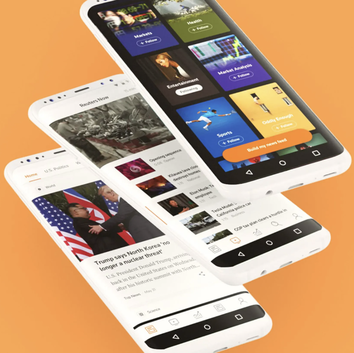 Mobile product screens shown on three devices
