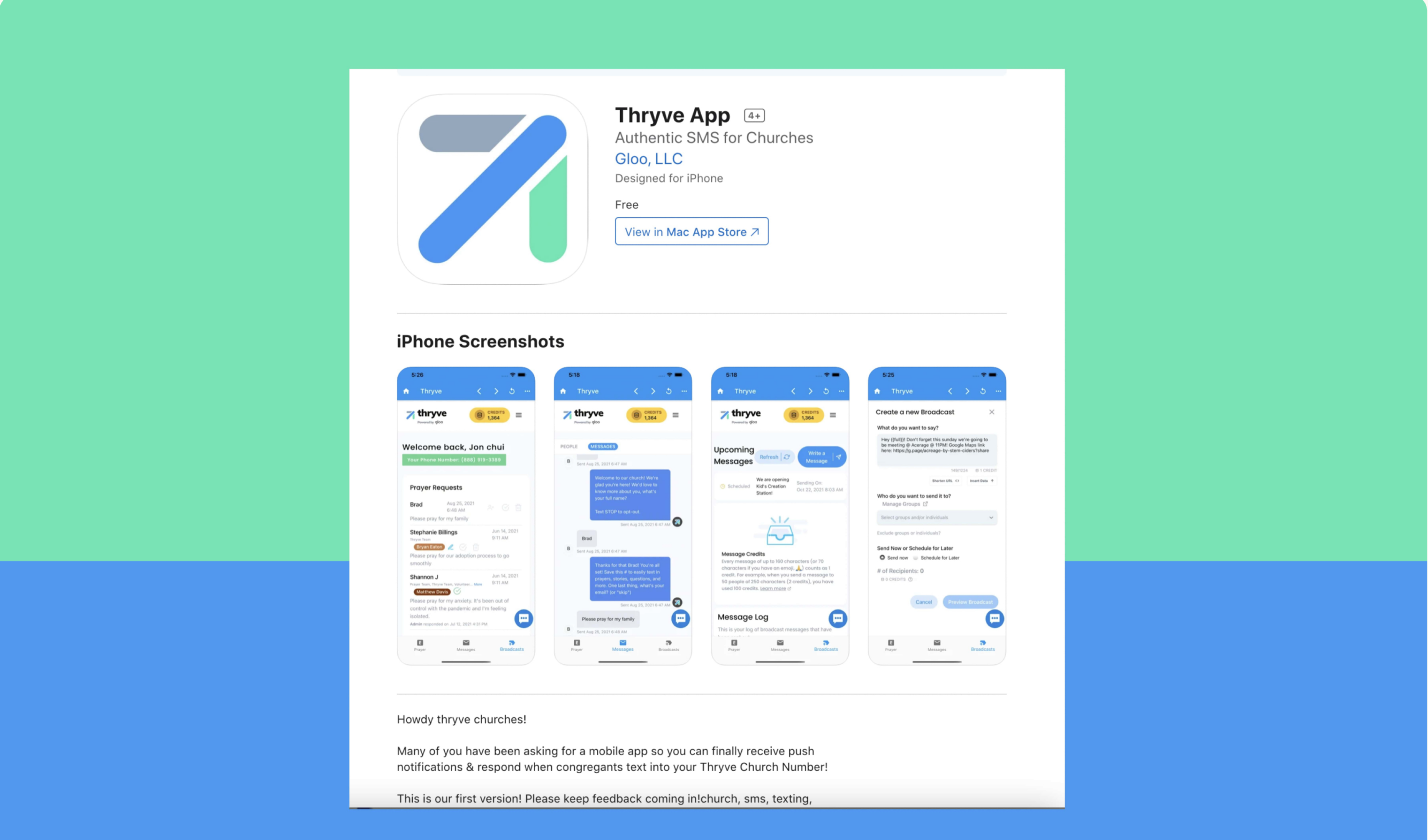 Thryve App Store listing and screenshots